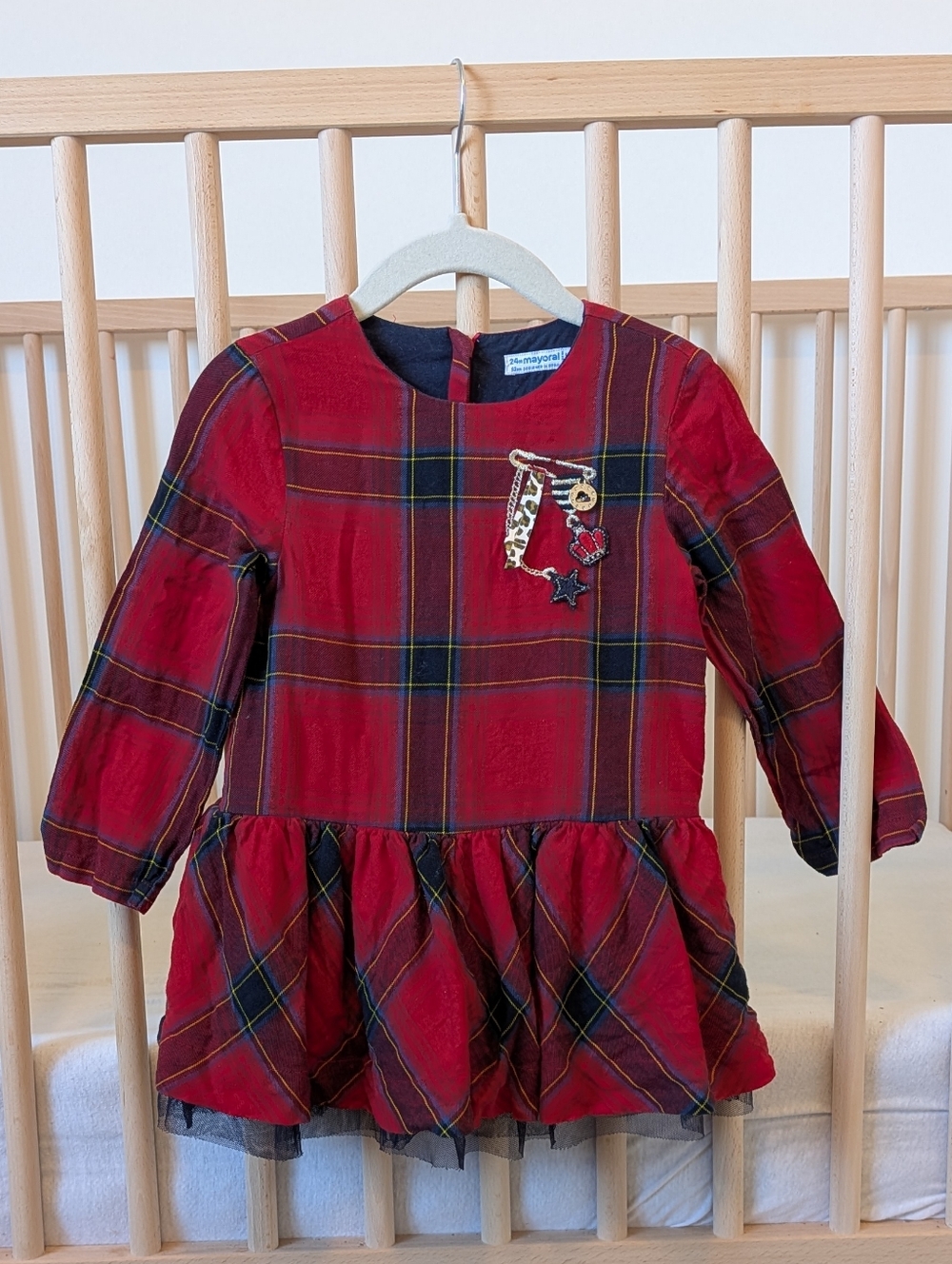 🇪🇸 MAYORAL - 24M Red Plaid TARTAN Dress with Tulle Trim